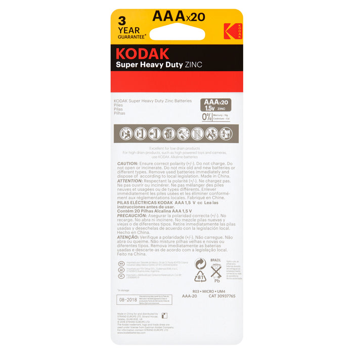 Kodak Super Heavy Duty Zinc AAA (20) Batteries